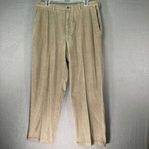Mens Haggar‎ Khaki Beige Corduroy Pants Size 36x29 Cotton Flat Front Classic Fit